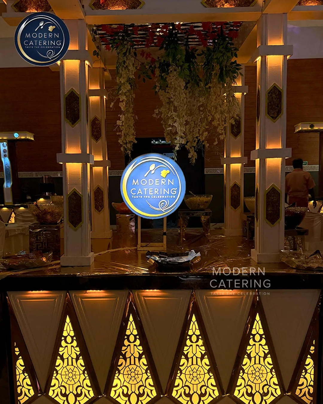 Grand illuminated catering setup