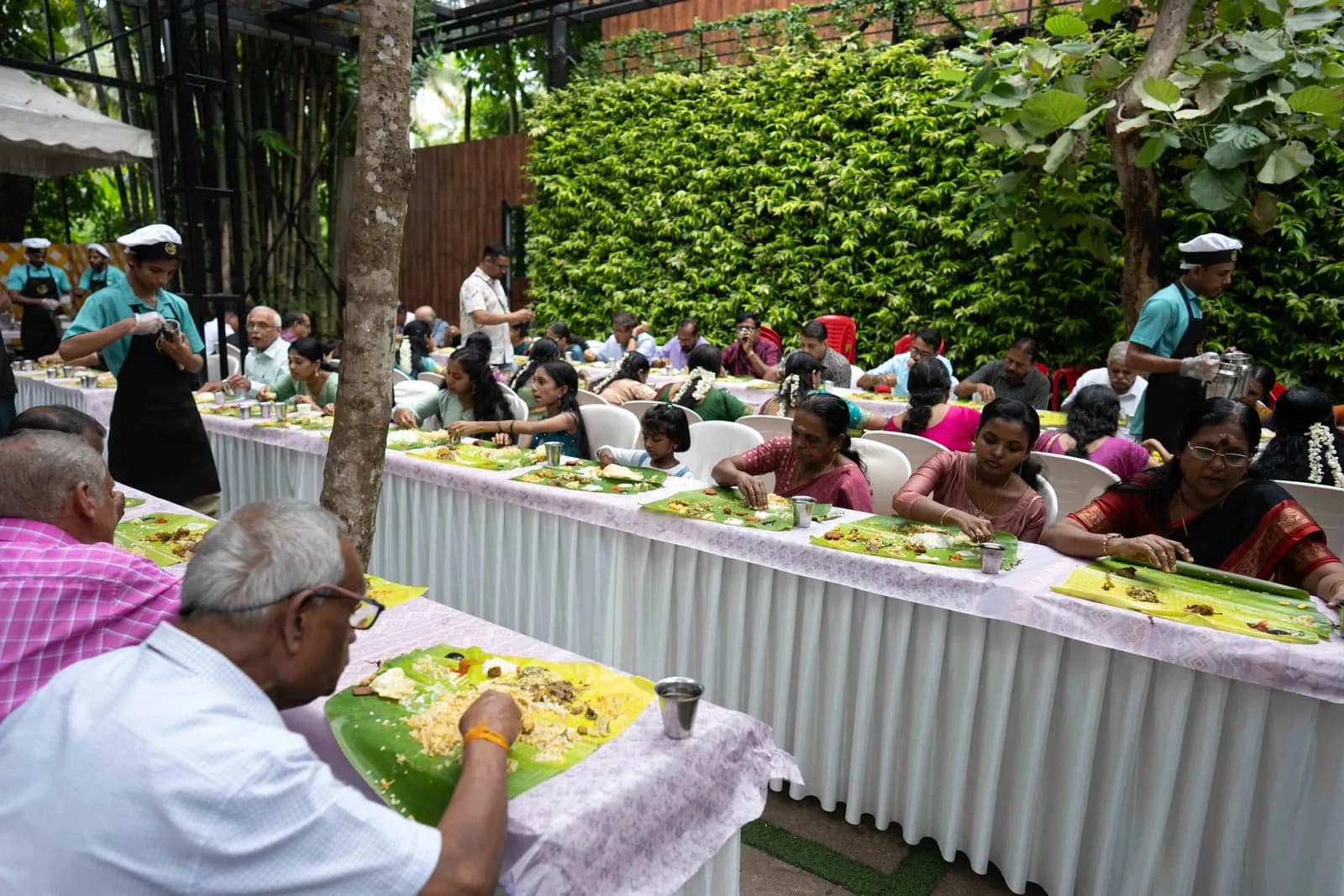 Families dining at a celebration